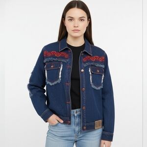 Coogi Down Under Blue Denim Fringed Jacket Large Fit